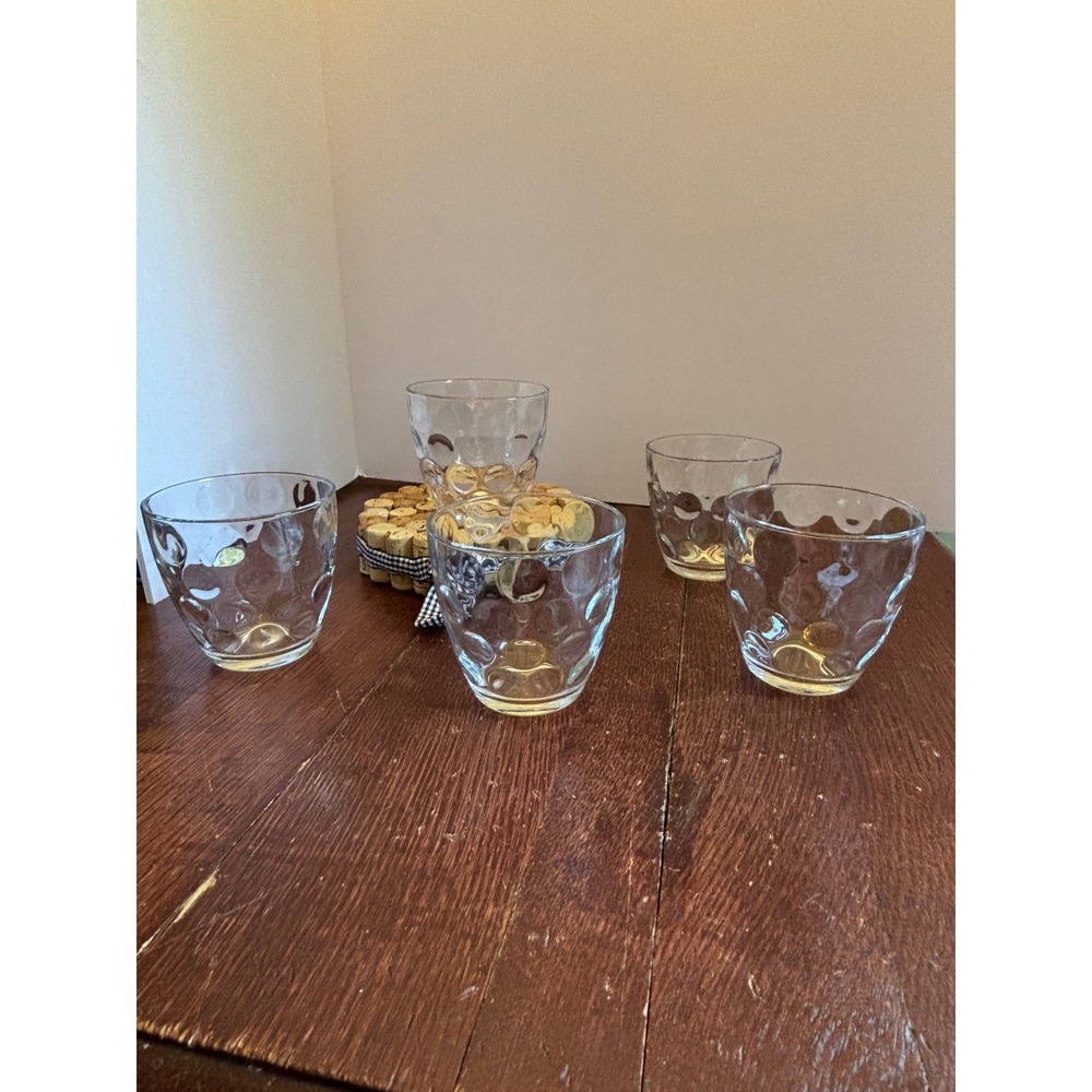 Circleware Optic Coin Dot Rocks Glasses Set of 5 Clear Whiskey Lowball Tumblers